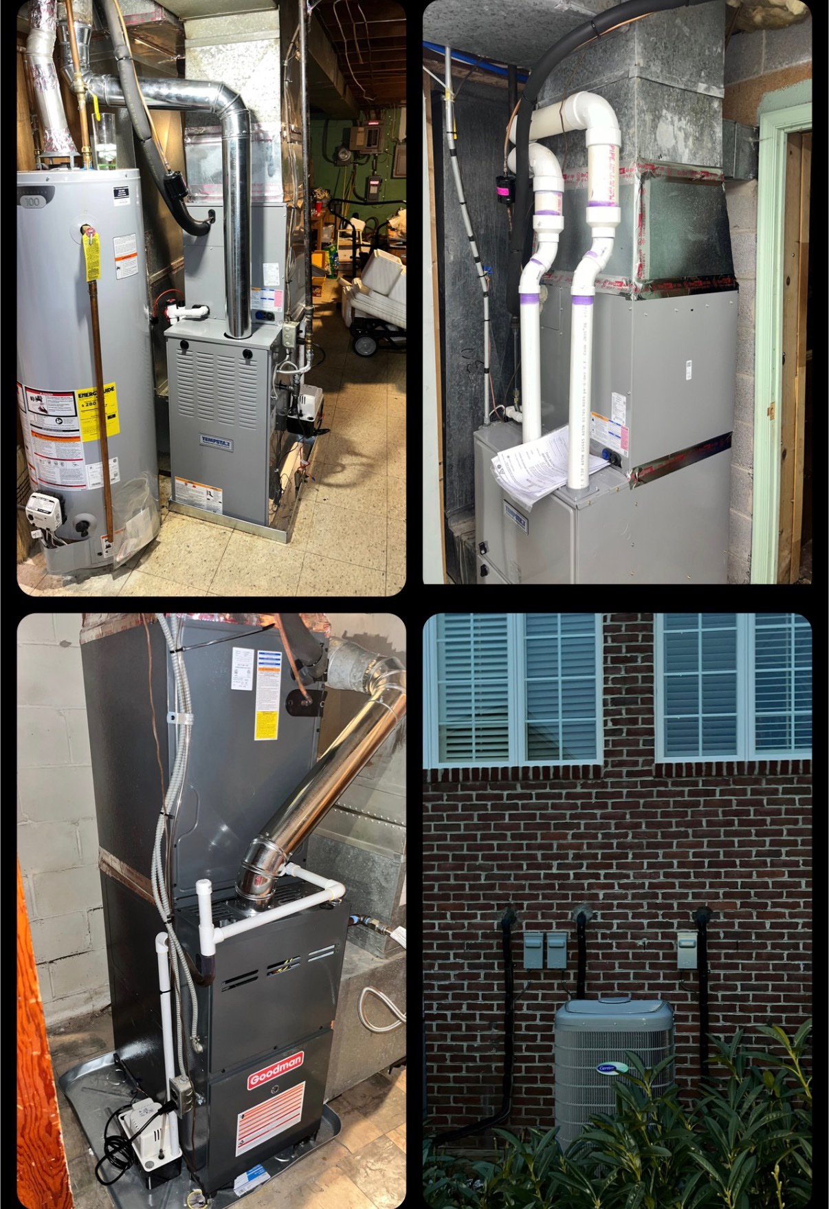 Recent Young's Mechanical heating and cooling installations — new furnaces and an outdoor AC condenser