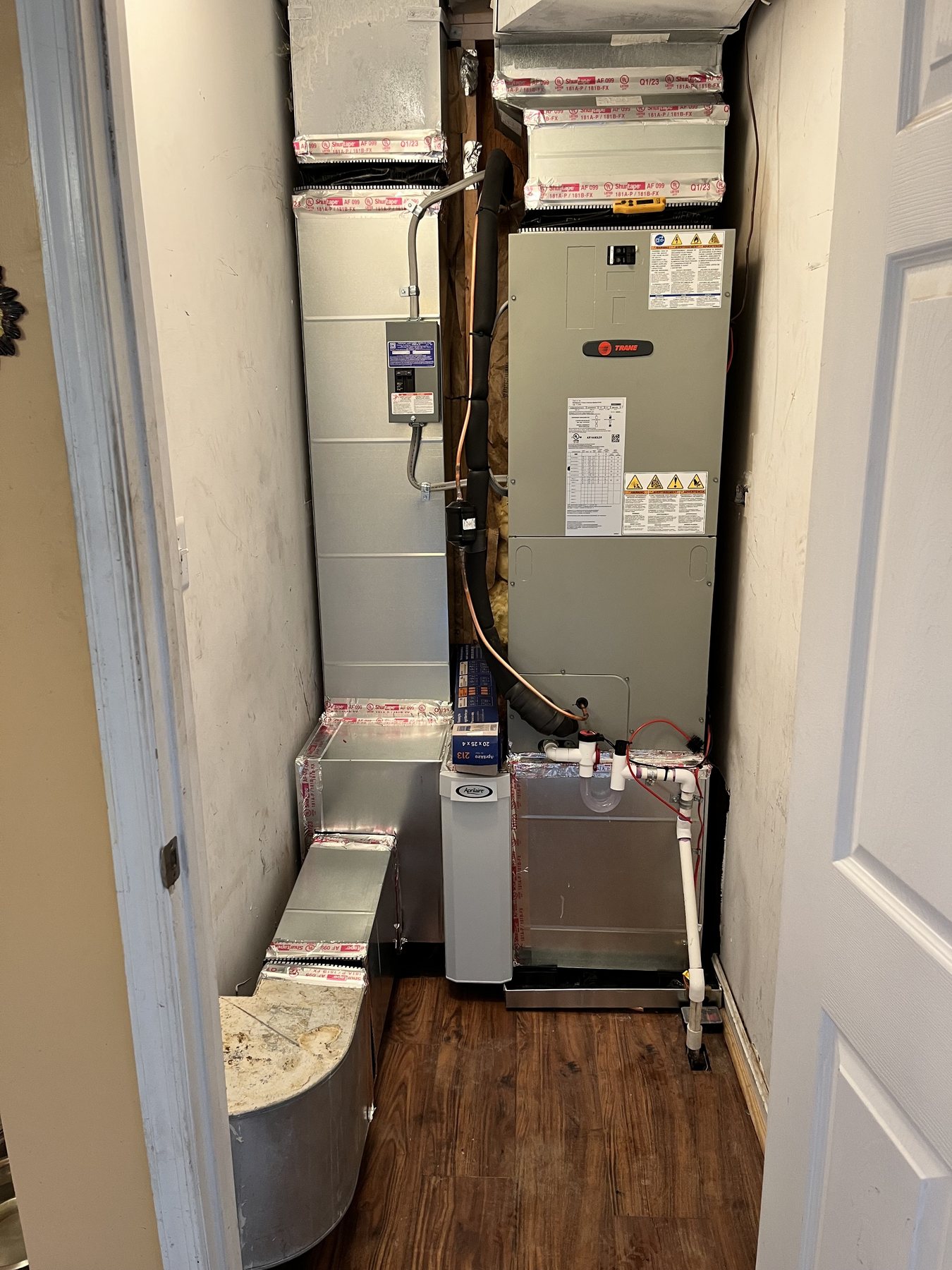 Trane indoor air handler installation with new ductwork